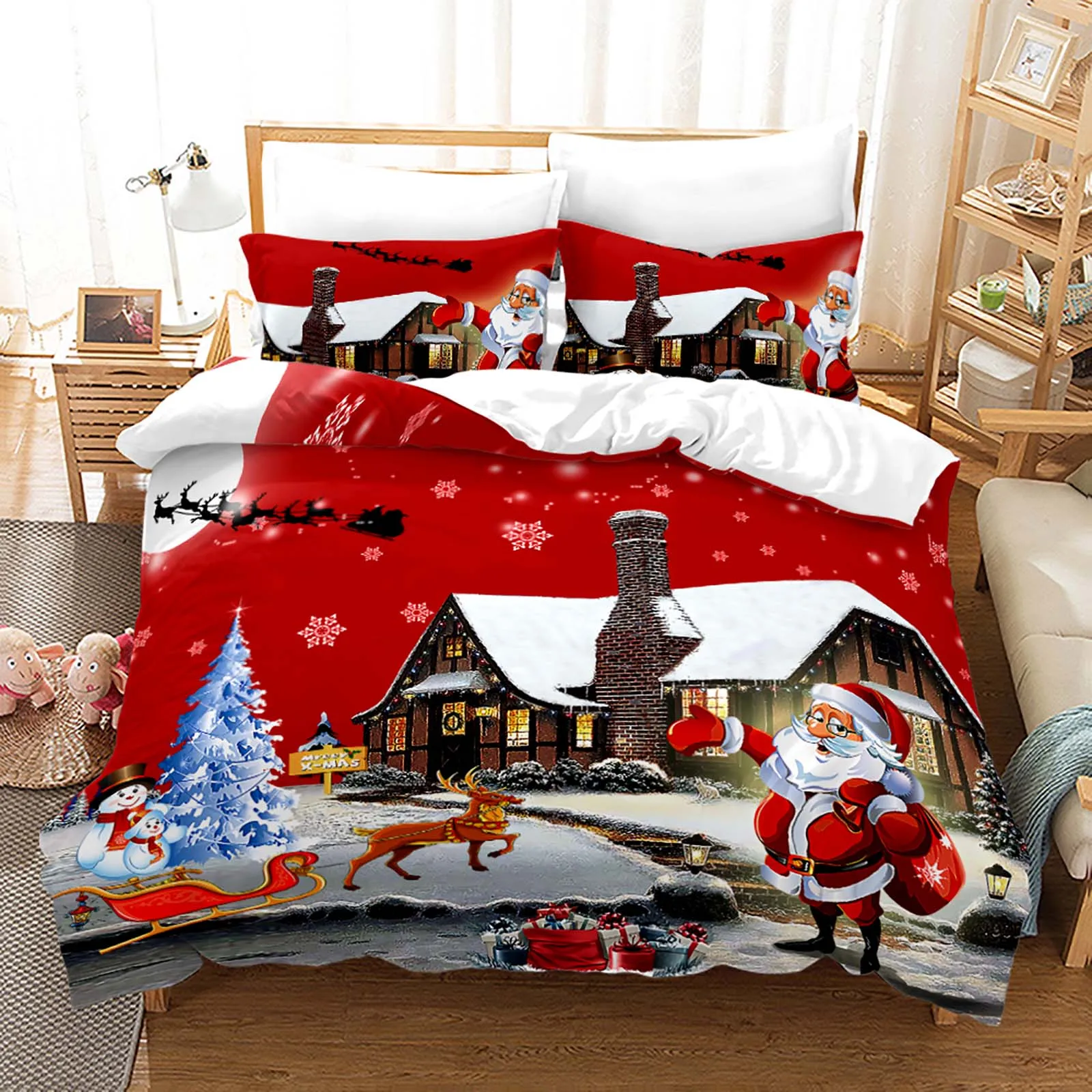 MERRY HOME Set Biancheria Letto Queen 7 Pezzi In Microfibra Con Piumino E Gonna - Bianco - 3