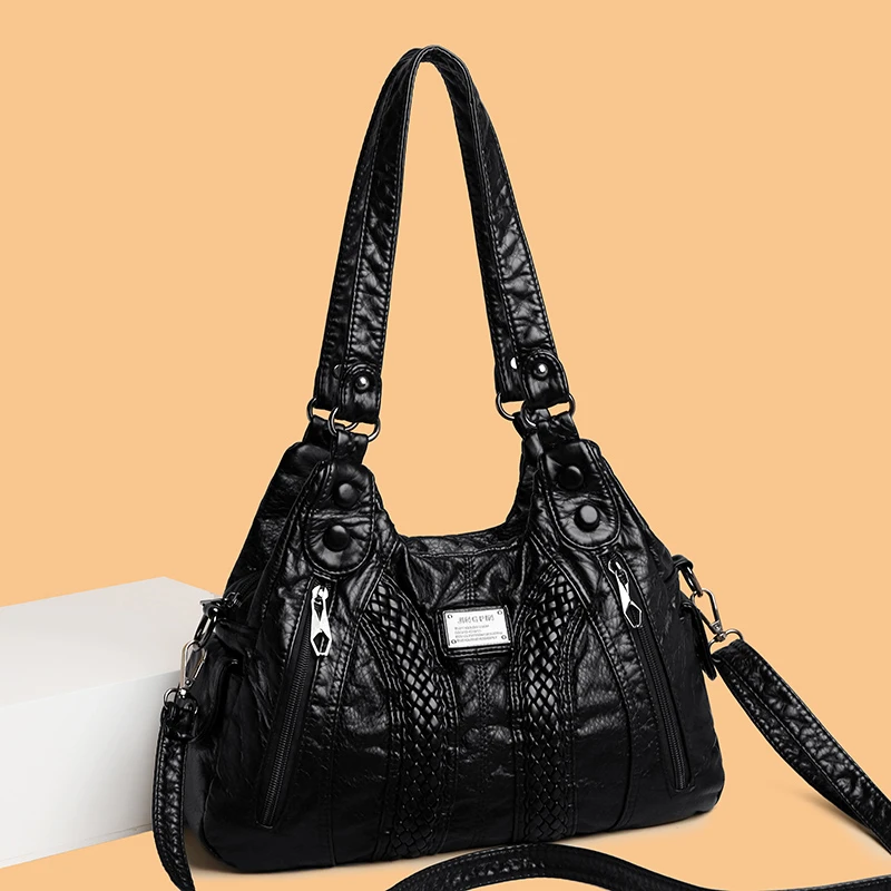 Women's retro crossbody bag, large capacity convertible shoulder bag and handbag, synthetic leather with zipper, suitable for da