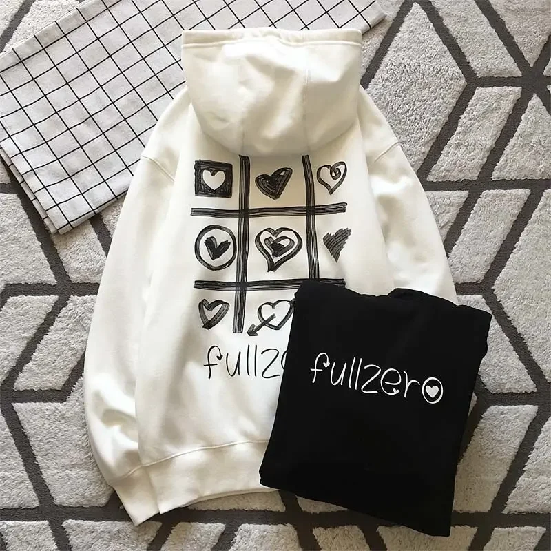 Chaopai Creative Love Text Pattern Casual Coat Pure Cotton Hooded Sweater for Men and Women Matching Couple Dress Personalized