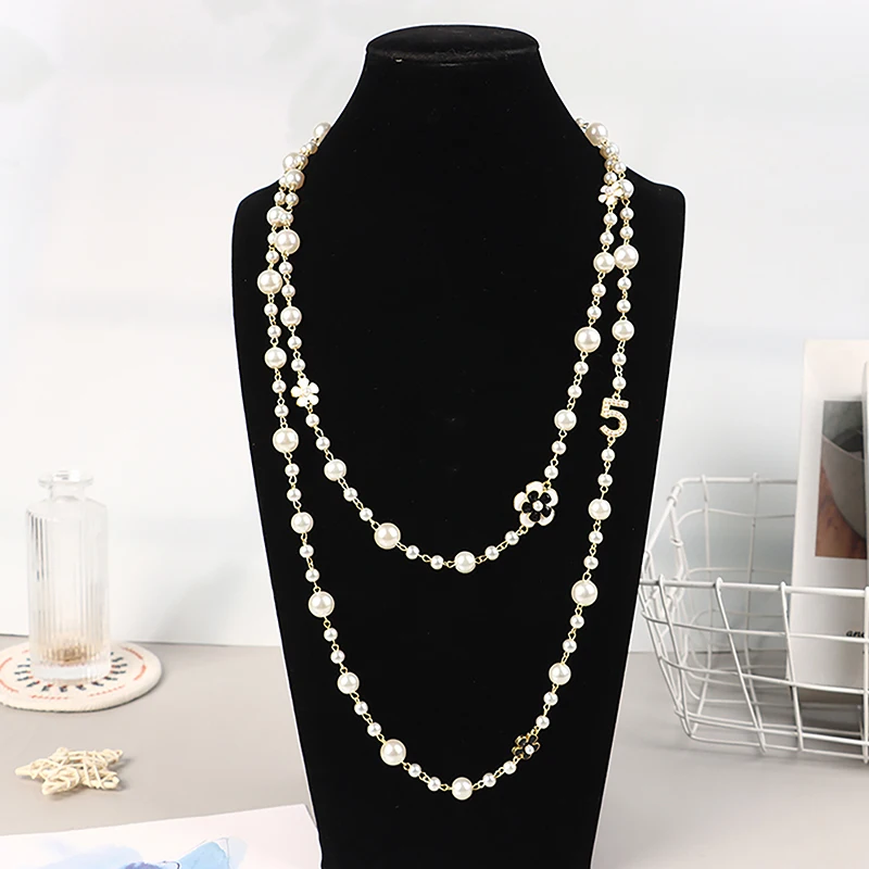 Klassische exquisite Perle lange Pullover Halskette Mode Dame Party Hochzeit Kristall Schmuck – Detail 7