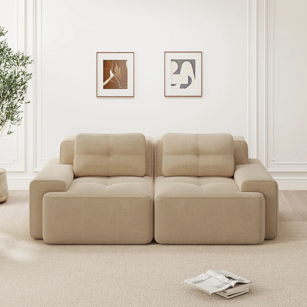 Luxuriöses U-förmiges Modulares Knochenloses Cloud-Sofa, Bequeme Cord-Couch, Montagefreies Rutschfestes Beige Sofa für Zuhause und Apartment – Detail 17