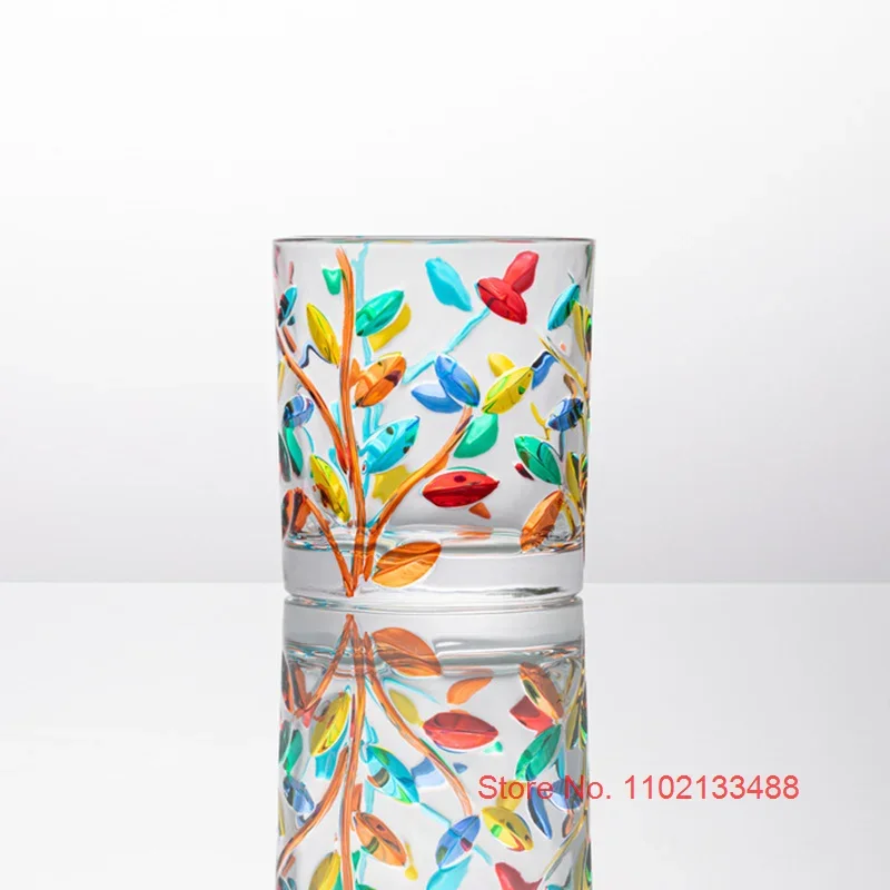 Italy Murano Design Colored Whiskey Glass Laurel Leaves National Essence Zecchin Crystal Drink Cup Old Fashioned Beer Mug Teacup