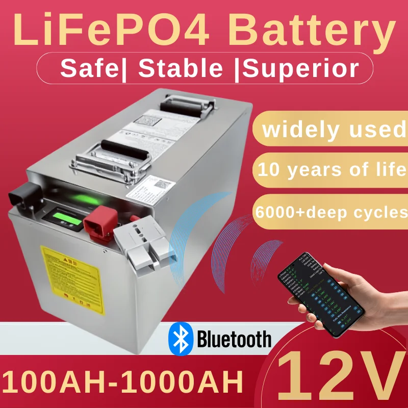 Lifepo4 Battery 12V 100Ah 200Ah 300Ah 400Ah 500Ah 600Ah 800Ah 1000Ah Rechargeabl