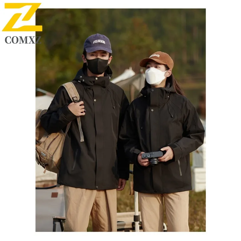 COMXZ Multi Functional Mens Jacket Lightweight Outdoor Rock Climbing Hooded Street Fashion Windproof Autumn Zipper Clothing