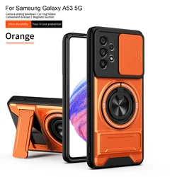 Enhanced Magnetic Military Armor Phone Case with Foldable Holder and Camera Protection - Galaxy A73 5G (SJia - Orange)