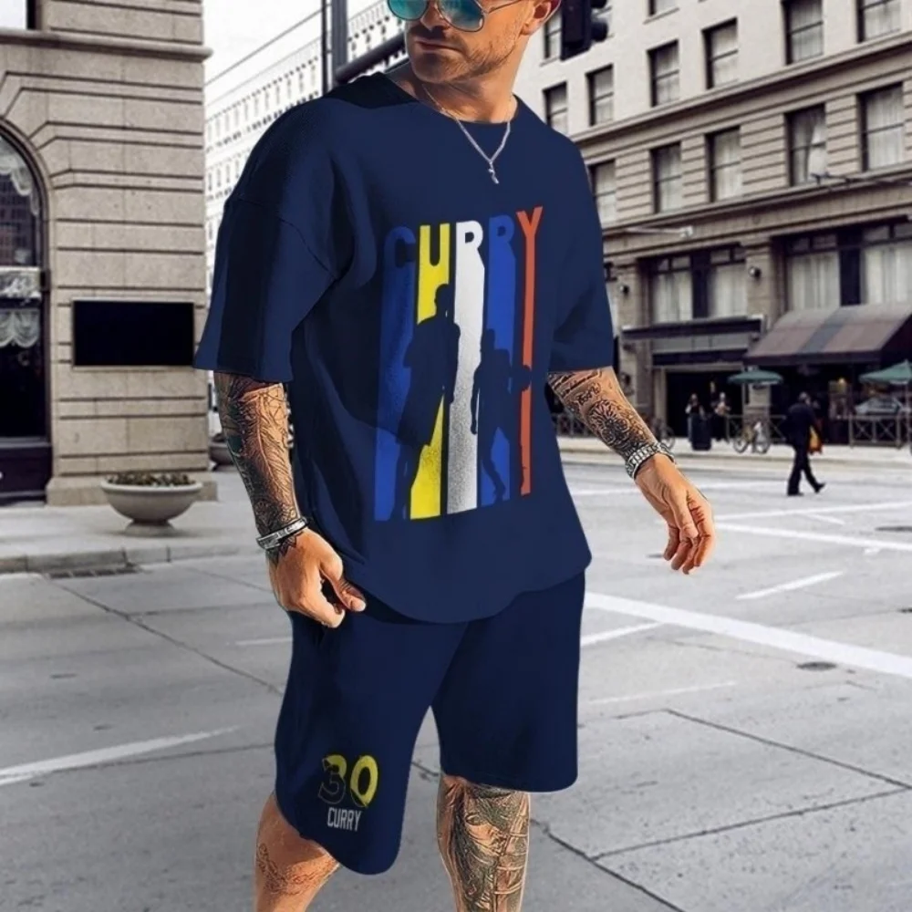 Trendy Sports Style Letter Print Short-sleeve and Shorts Two-piece Set Loose Comfortable Daily Casual Outfit for Men Summer Wear