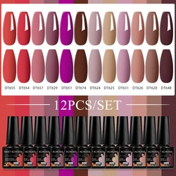 Luxurious 12-Piece Gel Nail Polish Set: Purple & Pink Glitter Collection (ZH24366)