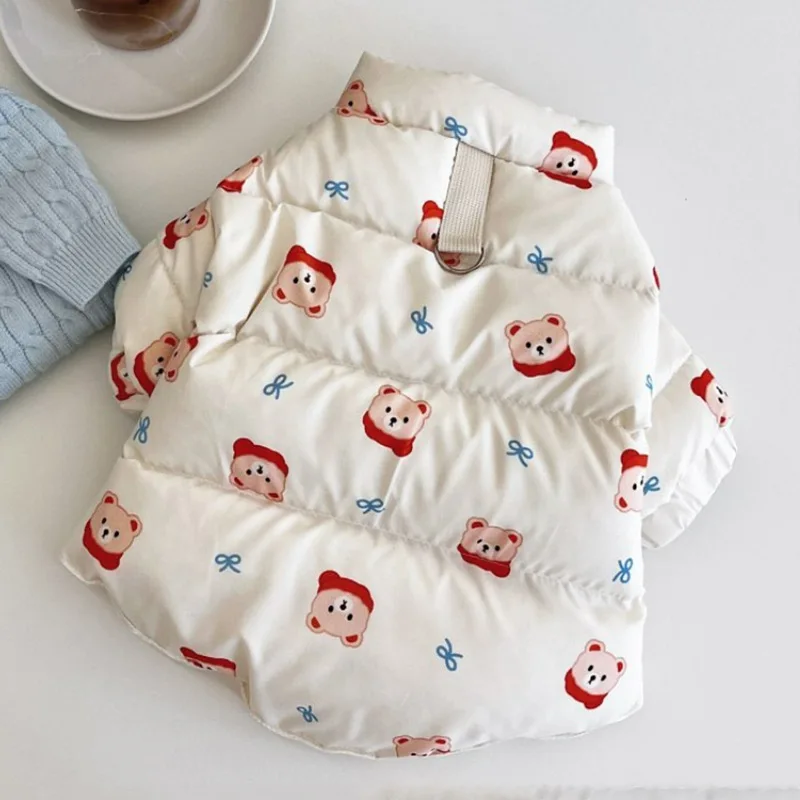 Cute Animal Bear Printed Pet Clothing Winter Dog Cotton Coat Small Dog Teddy Warm Down Coat Cartoon Two-legged Clothing