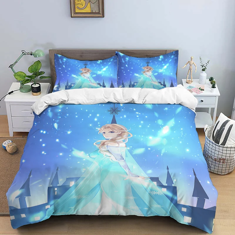 thumbnail image 1 of Disney Cartoon Frozen Elsa Print Three Piece Bedding Set Cover Set With Pillowcase Children or Adults King Queen Full Twin Size, 1 of 5