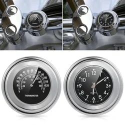 Motorcycle Handlebar Mount Luminous Clock & Thermometer - Waterproof Dial (2pcs Black Set)