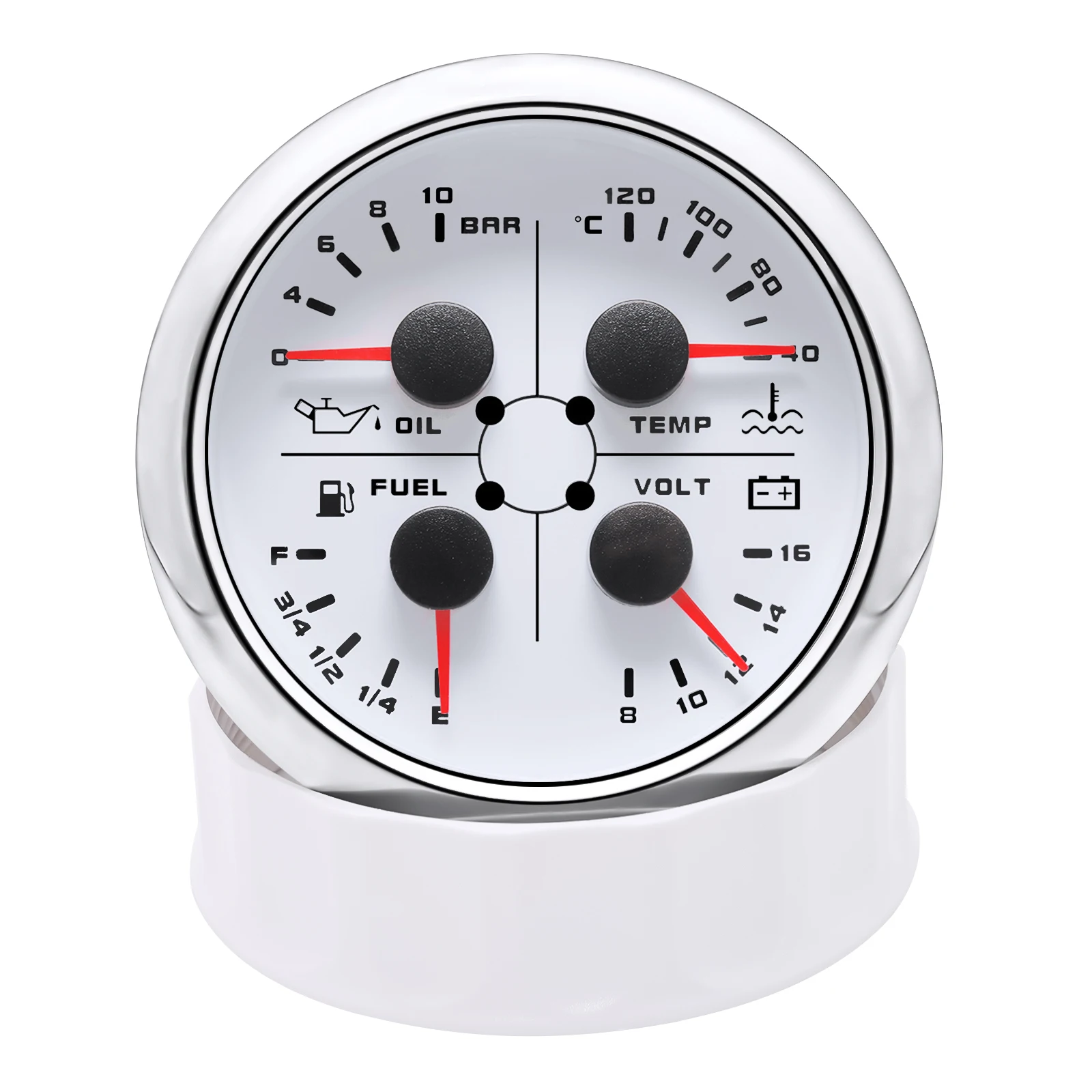 HD 85mm 4 in 1 Multifunction Oil Pressure/Water Temp/Voltmeter/ Fuel Level 0-190 ohms 240-33 ohms 40-120℃ Temp With Alarm
