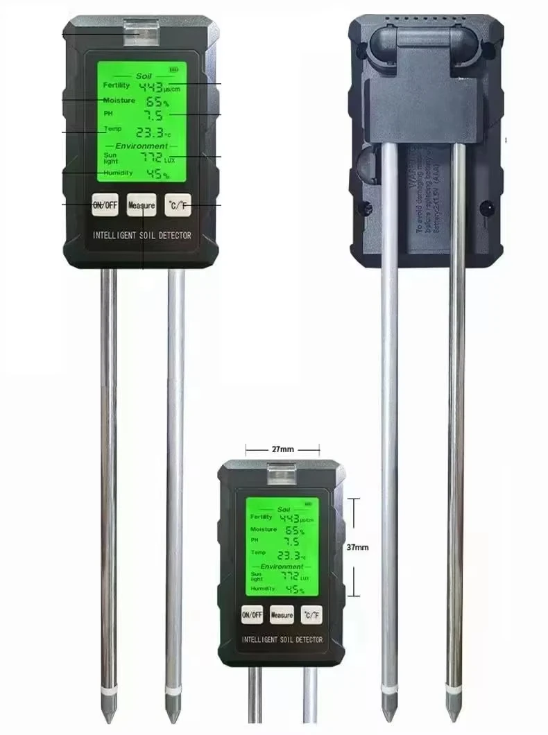 Digital 6 in 1 Soil Moisture Tester PH Meter Fertility Temperature Humidity Detector Sunlight Ambient Monitor for Plant Analyzer
