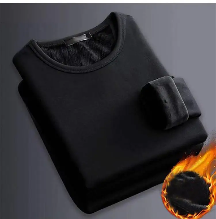 Ammug 2024 Neue warme Unterwäsche für Herren im Herbst, Unterlage, Winter, Rundhalsausschnitt, lange Ärmel, Plüsch, verdicktes Herren-T-Shirt – Detail 4