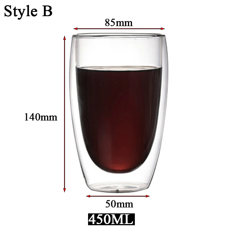 كوب قهوة زجاج مزدوج 5 مقاسات