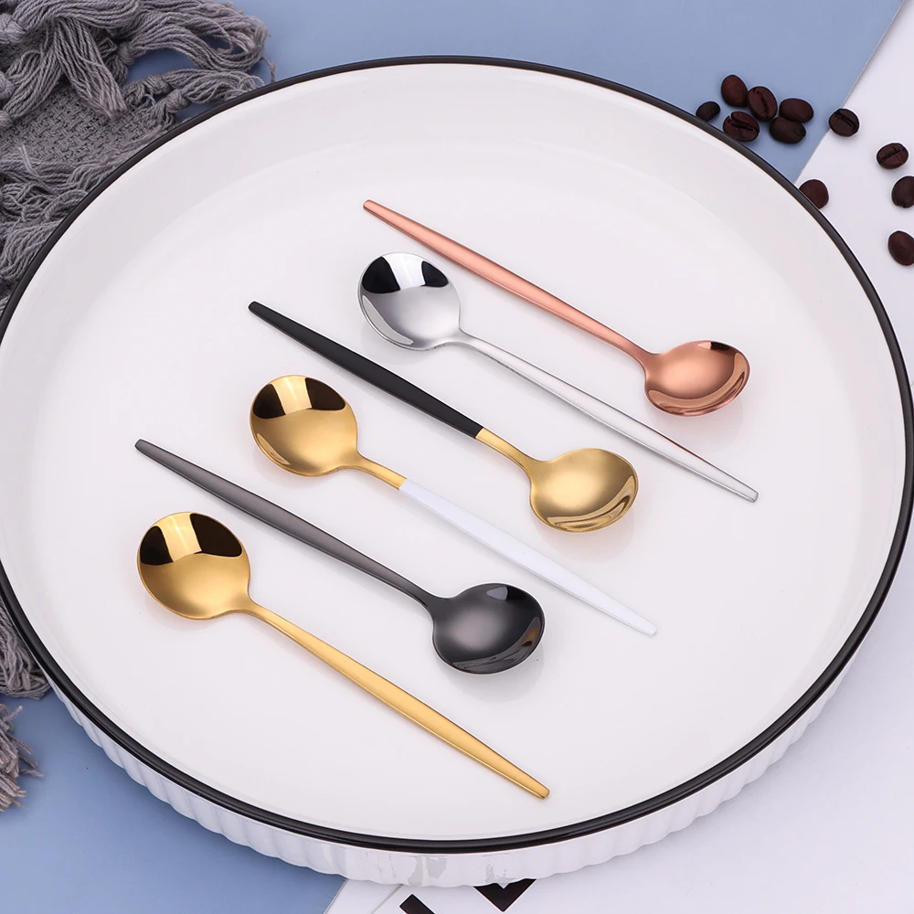 Cuillère à Manche Court En Acier Inoxydable – Pour Sel, Sucre, Glace, Dessert – Mini Cuillère Pratique, Argentée