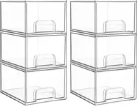 6 Pack Clear Stackable Storage Drawers, 4.4'' Tall Acrylic Bathroom Makeup Organizer,Plastic Storage Bins For Vanity 1