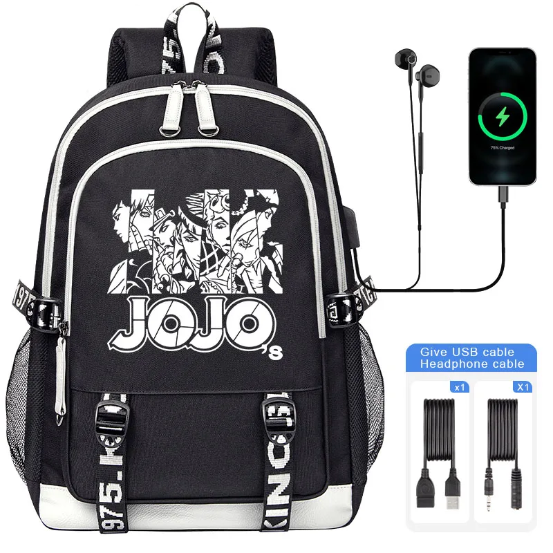 

Jojo's Bizarre Adventure School Bags For Teenager USB Charging Laptop Backpack Boys Girls Student Book Bag Mochila Travel Bag