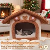 Casetta per gatti aggiornata, casetta per animali con orsetto bruno carino, design pieghevole con cuscino rimovibile, lavabile in lavatrice, versione rinforzata extra large, comoda e calda, casetta semi chiusa per gatti che fornisce una sicurezza sufficiente per i gatti, una casa per gatti per gatti per il riposo e il riposo per cani di piccola taglia. 1