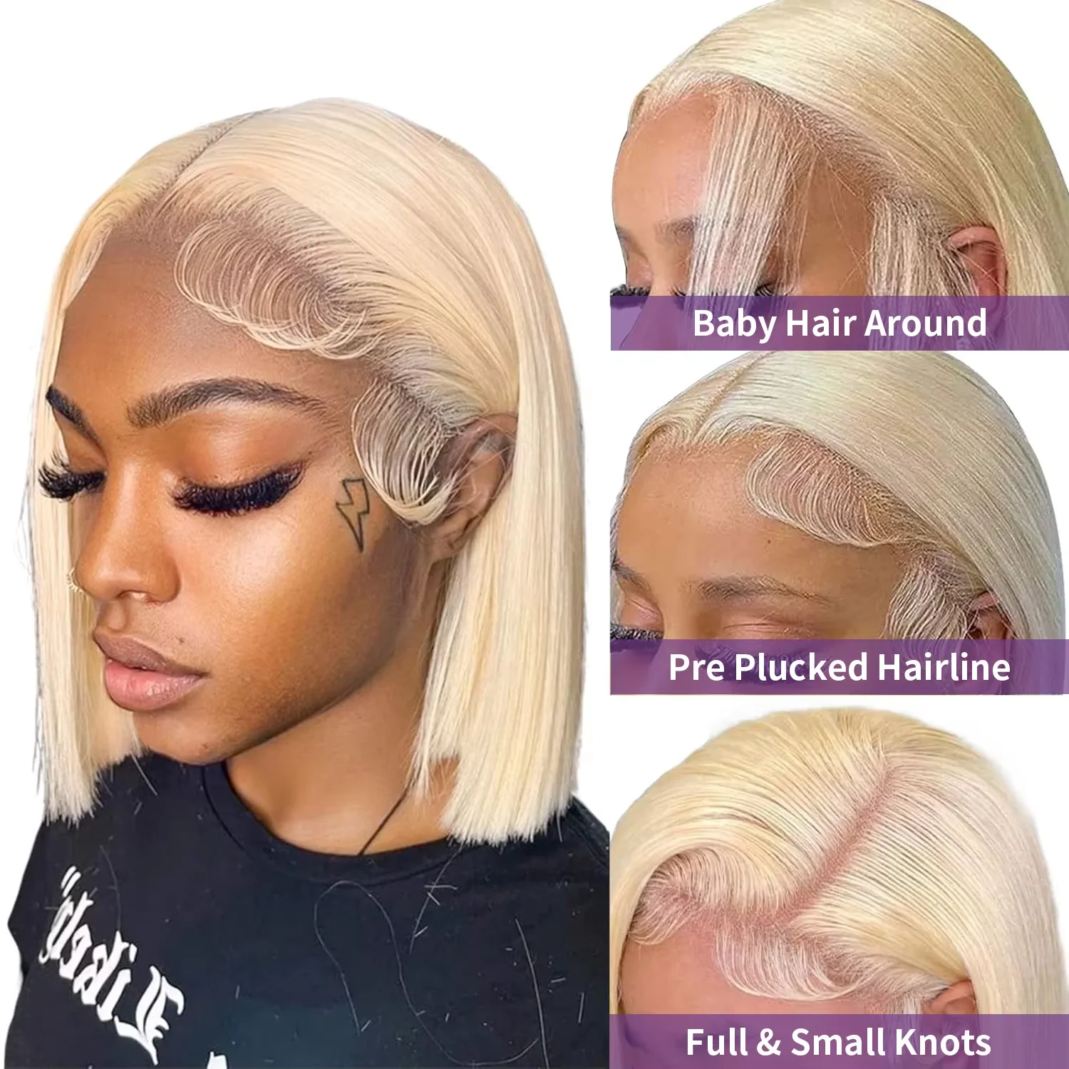 200% #613 Bob Honey Blonde Straight Blonde 13x4 Lace Frontal Wigs HD Transparent Brazilian Pre Plucked Lace Front Human Hair Wig