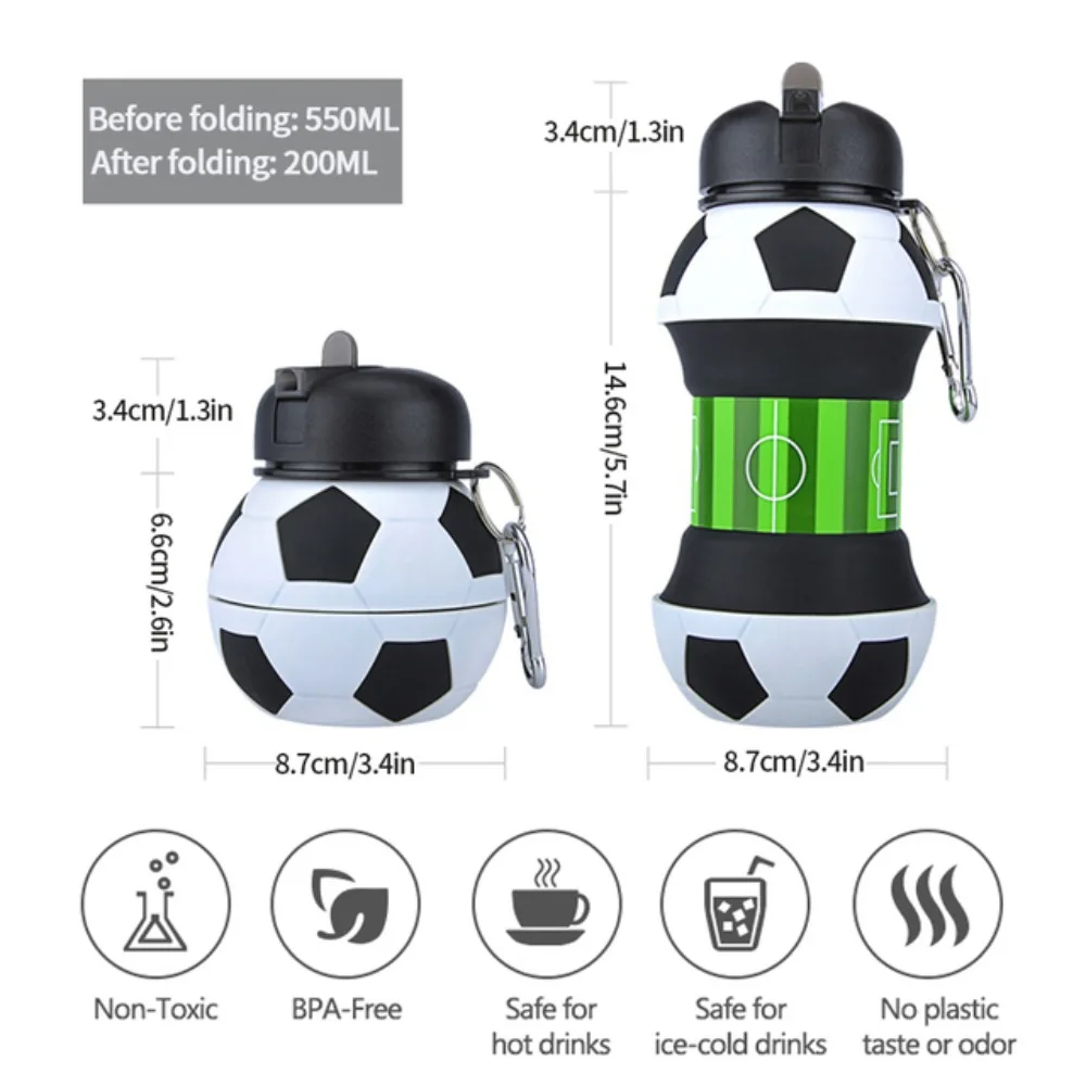 Foldable Football/basketball Silicone Water Bottle, Children/student Outdoor Sports Water Bottle. Supports Mass Customization