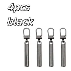Universal Detachable Metal Zipper Pull Tabs - Set of 4 for Bags & Clothing Replacement (4pcs black)