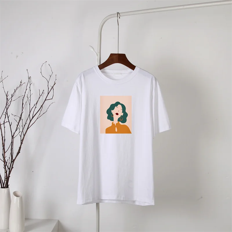 Blessyuki Cute Girl Printed T Shirt Women Summer New 100% Cotton Aesthetic Character Printed O Neck Tops Female Loose Cusual Tee yellow t shirt