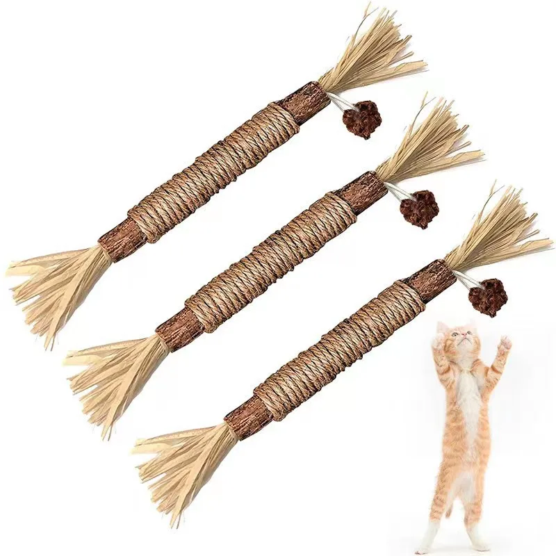 

Natural Wooden Cat Toys Polygonum Stick Pet Lafite Grass Snacks Chew Toy Cleans Tooth Silvervine Cat Toy Cats Accessories