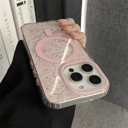 Luxury Jelly Glitter Magnetic Plating Clear Hard Back Cover - iPhone 15 (Pink)