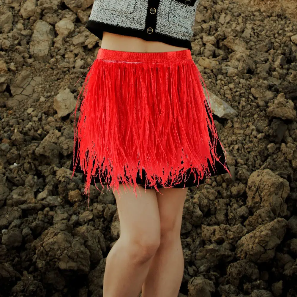 Women's Fashion DIY Wedding Dress Feathers Ribbon Ostrich Feathers Trim 1 Meter Long Plumes Ribbon Selvage 8-10 CM Wide