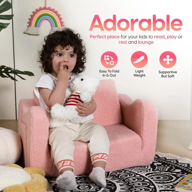 Convertible 2-In-1 Toddler Chair, Dual-Function Soft Sherpa Sofa Folding Chair For Little Ones, Transforms From Sofa To Recliner