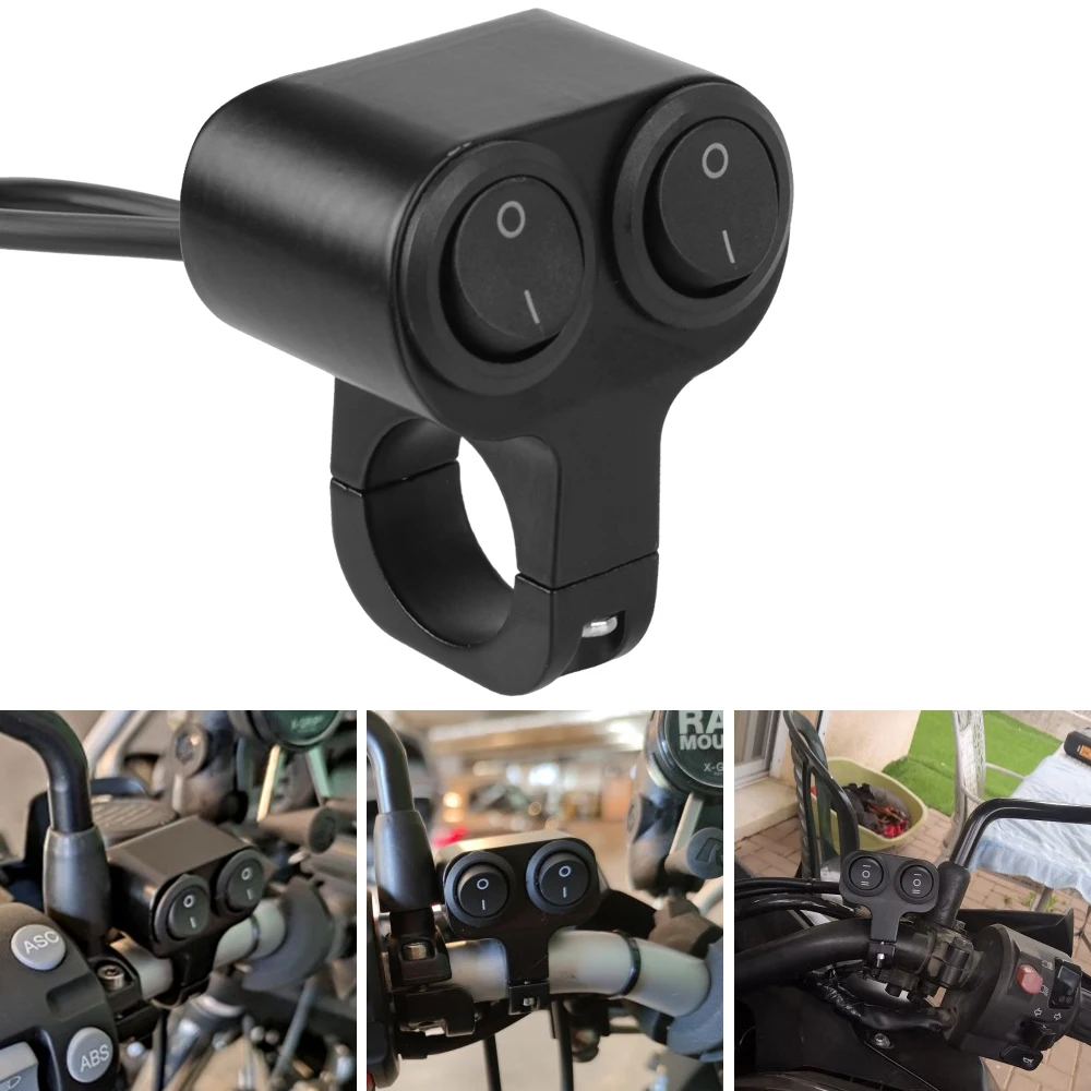 12V Headlight Switch 7/8in 22mm Dual Button Control Motorcycle Handlebar