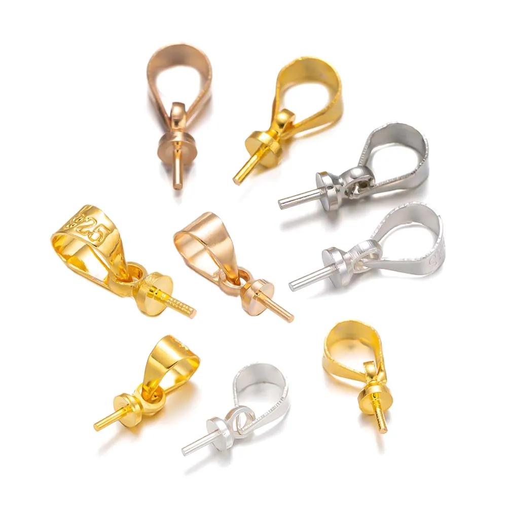50 Stück 925 Silber vergoldet Messing Perle Peg Bail Anhänger Stecker für DIY Ohrring Halskette Schmuck Handwerk Herstellung Materialien Zubehör