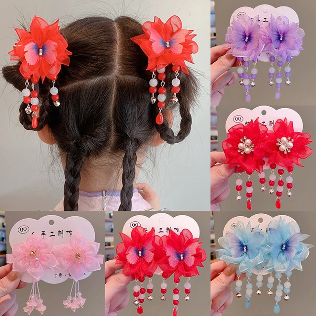 Chinese Flower Hair Clips Pink Butterfly Hair Clips 