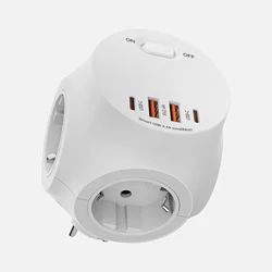 European Wall Mounted Multi - Function Power Strip with USB Ports and Overload Protection (4AC White)