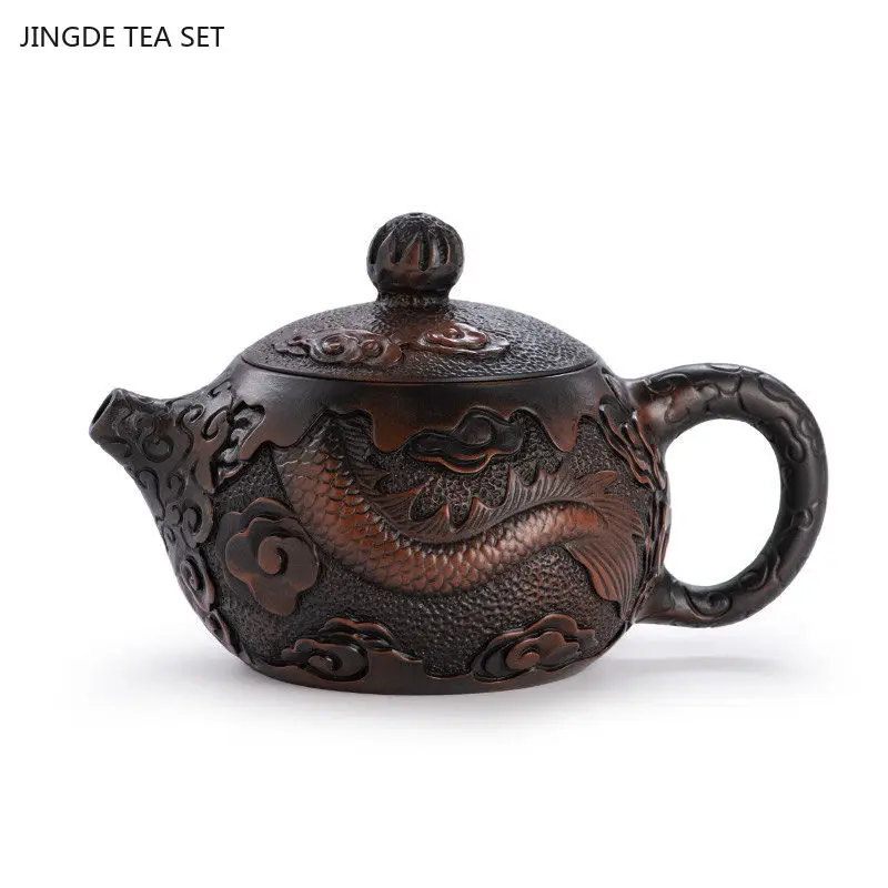 1 PCS Purple Pottery Handmade Relief Xishi Pot Chinese Retro Single Tea Maker Kung Fu Tea Set Chinese Tea Pot