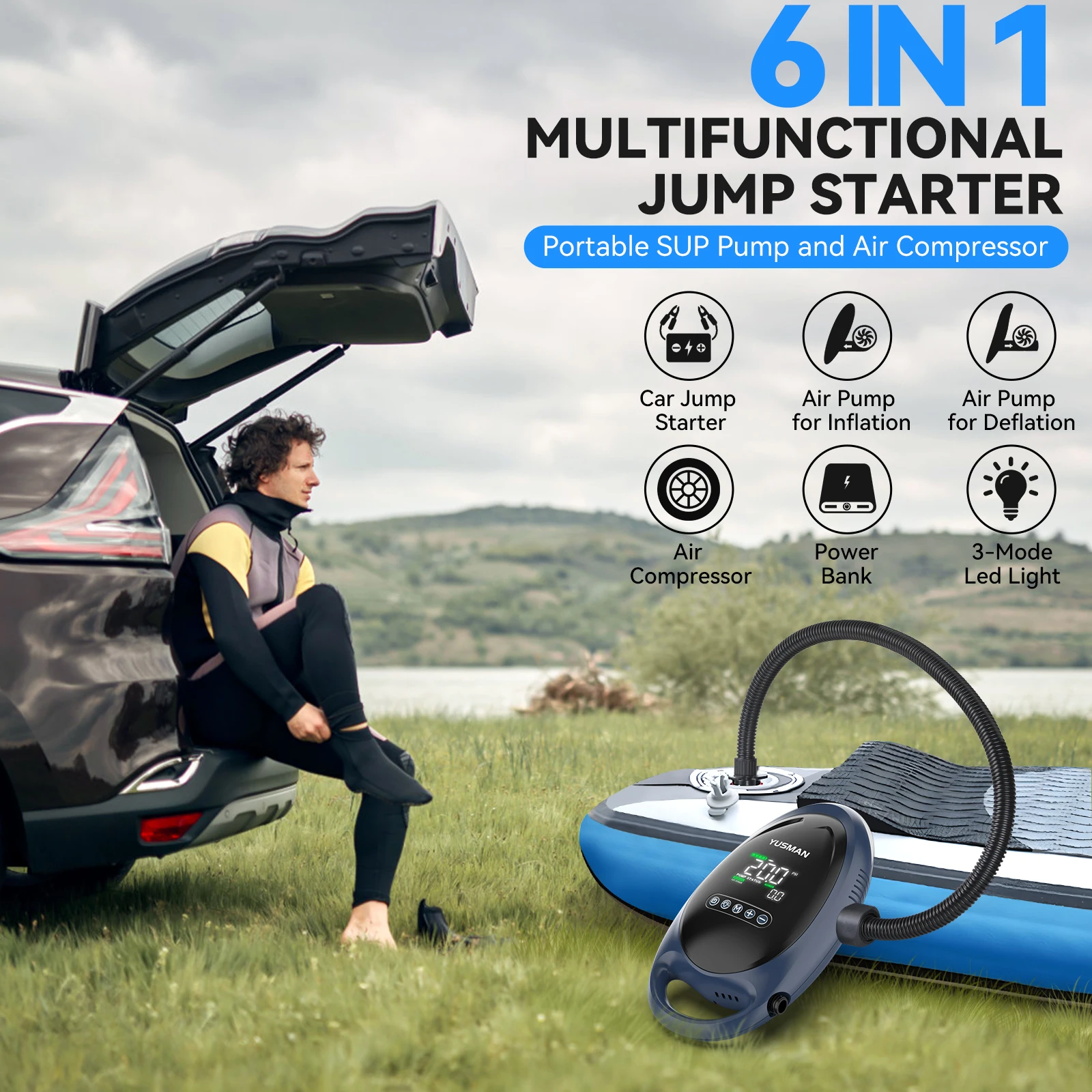 20PSI DC Inflatable Electric Air Pump High Speed Air Compressor for Outdoor Surfing Paddle Board Airbed Sup Boat Kayak