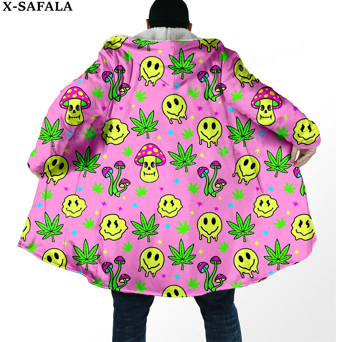 

Colorful Trippy Psychedelic Weeds 3D Print Dream Cloak Thick Warm Hooded Men Overcoat Coat Windproof Fleece Cape Robe Blanket-9