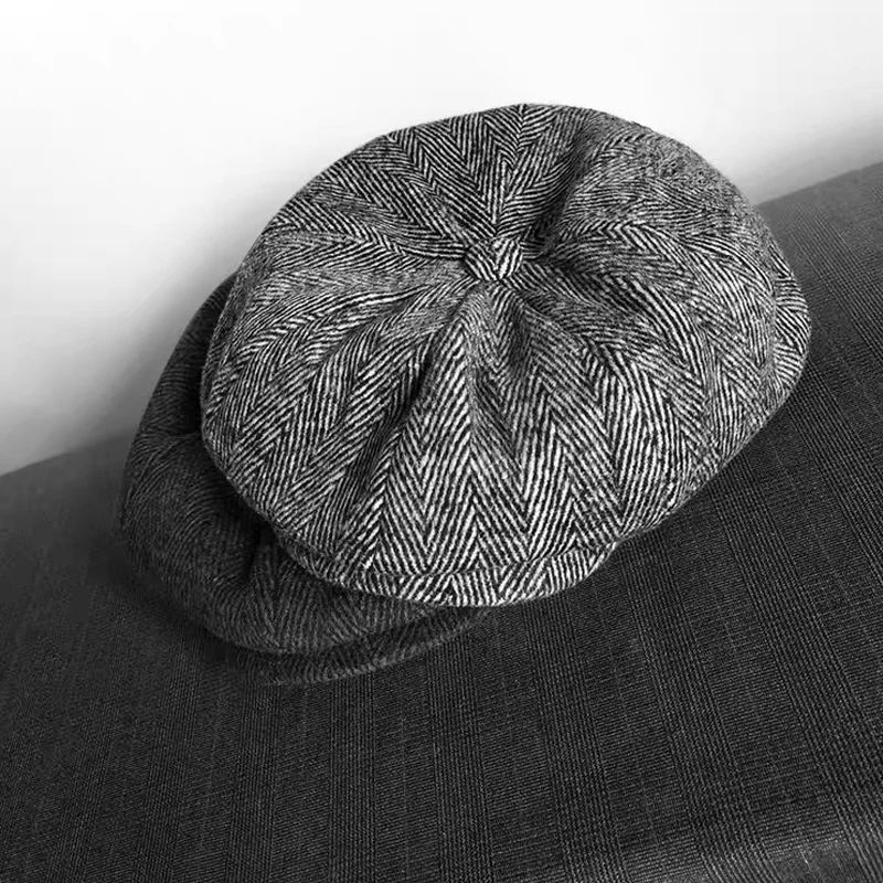62cm Newsboy Caps Men Vintage Wool Thick Beret Winter Driver Hats for Men Tweed Casual Flat Octagonal Cap