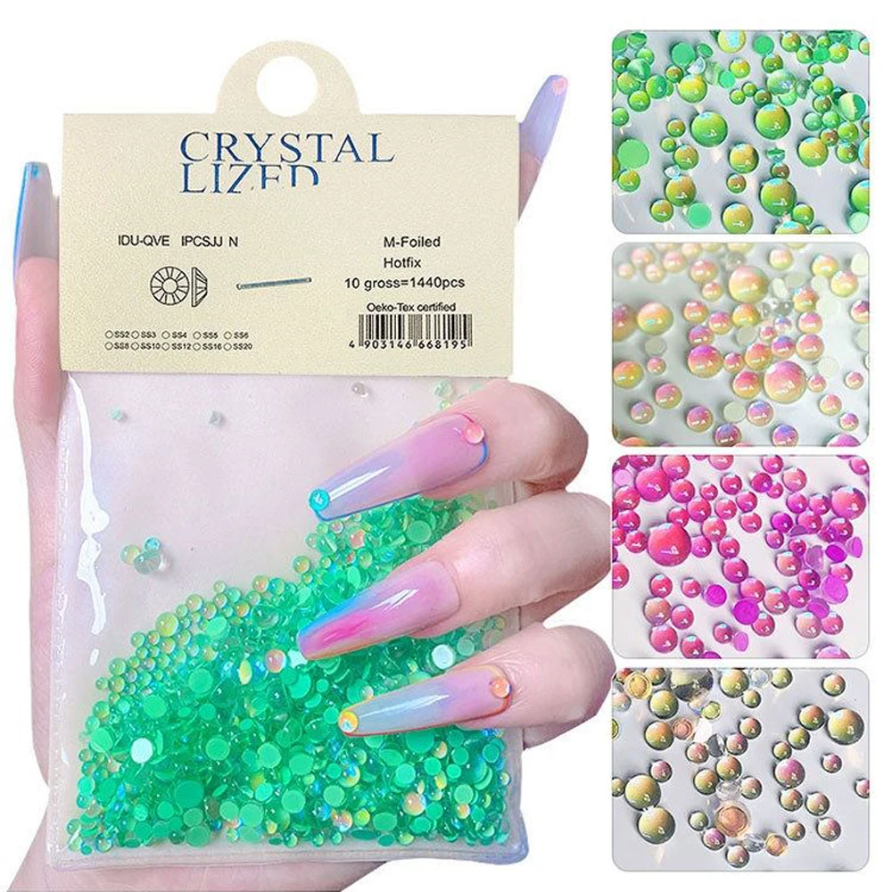 14 Colorful Aurora Rhinestone Flatback Beads For Mermaid Nails Mix