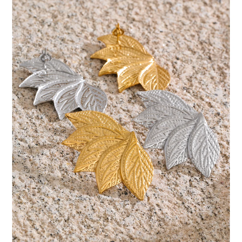 Yhpup Stainless Steel Metal Leaf Stud Earrings for Women