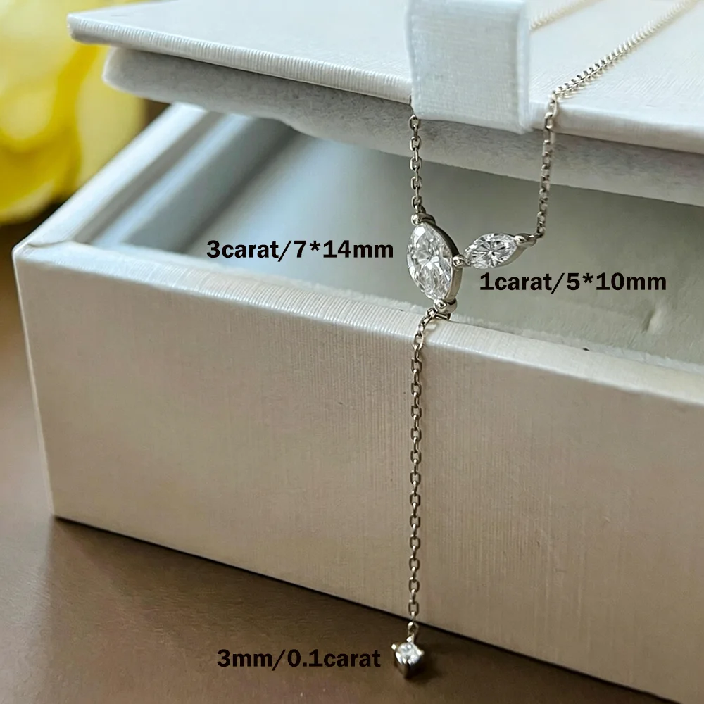 마르퀴즈 컷 모이사나이트 여성용 주얼리 세트, 랩 다이아몬드 라리어트 펜던트 목걸이, 스터드 귀걸이, 웨딩 링 (인증서 포함)