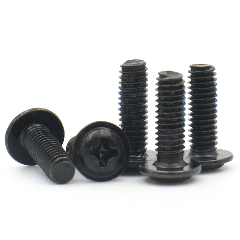 100/50/20/10 Stück schwarzer Kohlenstoffstahl PWM M1,4 M2 M2,5 M3 M3,5 M4 M5 Kreuz Phillips Pan Rundkopf mit Unterlegscheibe Kragen Schraube Bolzen – Detail 12