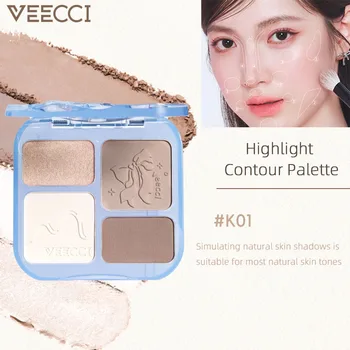 VEECCI Matte Highlighter for Face Nose Cool Tone Contour Palette Face Makeup Bronzing Powders Long-lasting Waterproof Non-fading