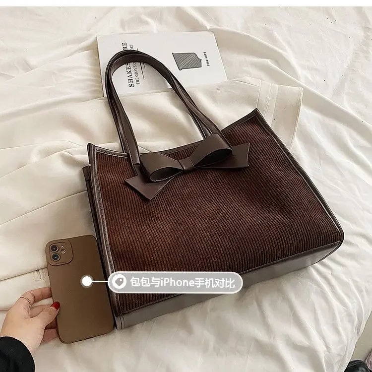 Patchwork High-capacity Totes For Women Sweet Bow Shoulder Bags Simple Solid Office Lady Underarm Bag 2024 New Bolso Mujer