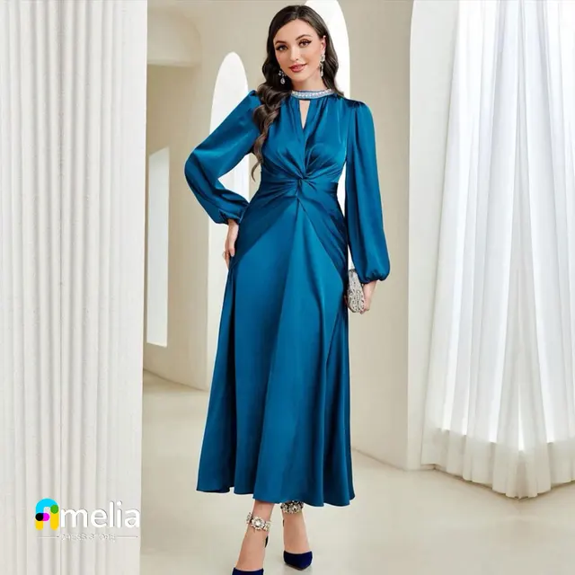 Amelia A-Line High V Neckline Prom Dress Long Sleeves Evening Dress With Ankle-Length Women Wedding Party Formal Gowns Arabia Ranked Product Recommendation
