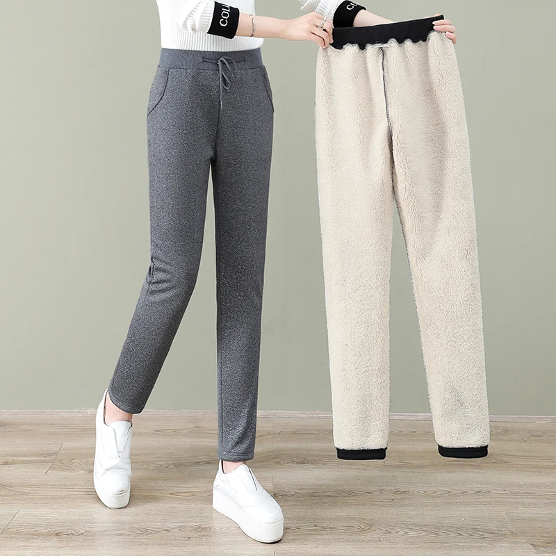 Women'S Fashion Pure Cotton Casual Pants Loose Skinny Sweatpants New Autumn Winter Thickened Plush Versatile Straight Trousers