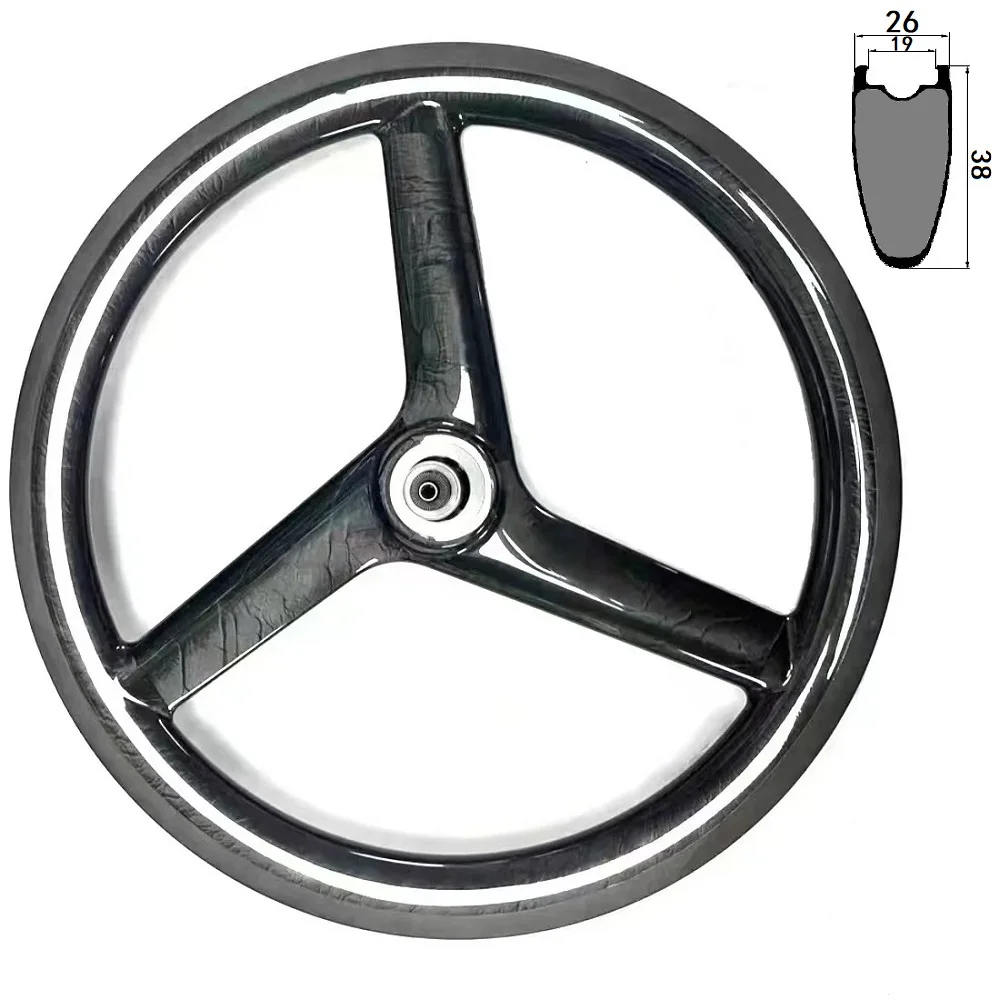 20Inch 451Carbon 3 Spoke Wheels BMX Folding Bike Wheelset Ceramic Peilin 36T Ratchet Hub Tubeless Rim Disc Brake 26mm Wide 135mm