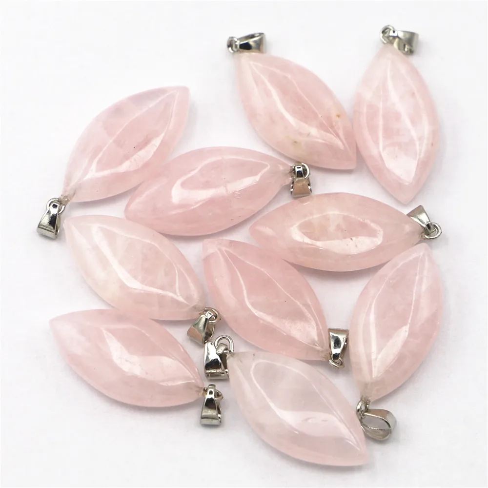 New Fashion Natural Stone Rose Quartz Pink Crystal Pendants Charms Horse Eye for Women Jewelry Necklace Making 20pcs Wholesale