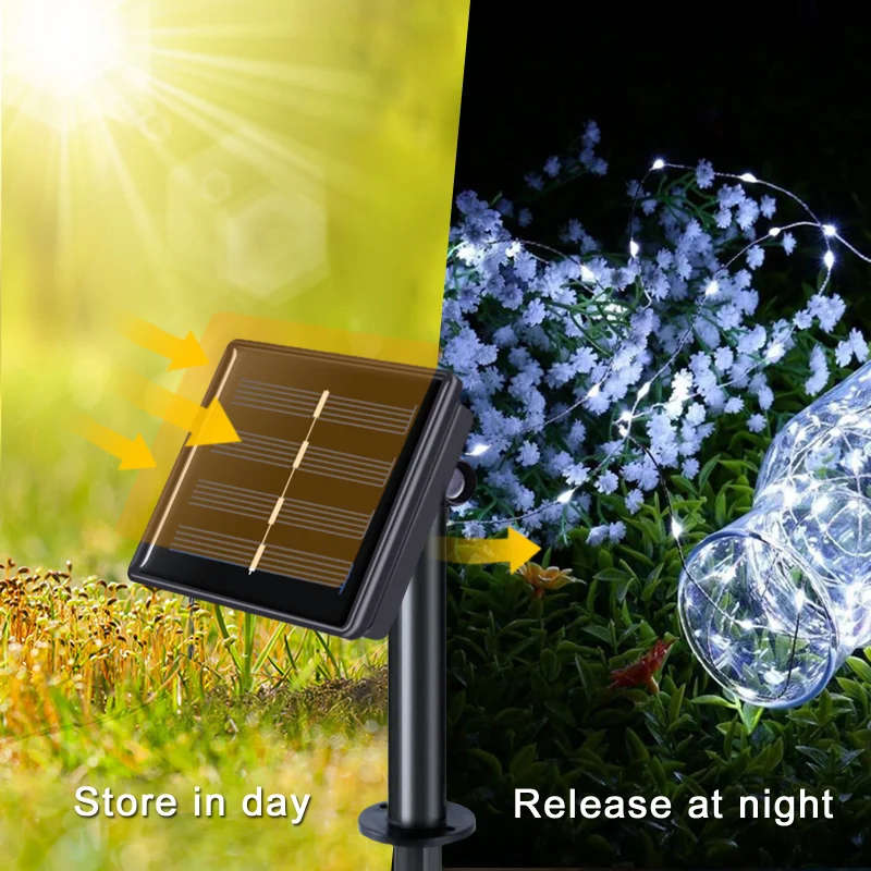 thumbnail image 5 of Guirnalda de luces LED solares para exteriores, 40 m, 10 m y 5 m, decoración navideña para el hogar, calle, fiesta, 5 of 5