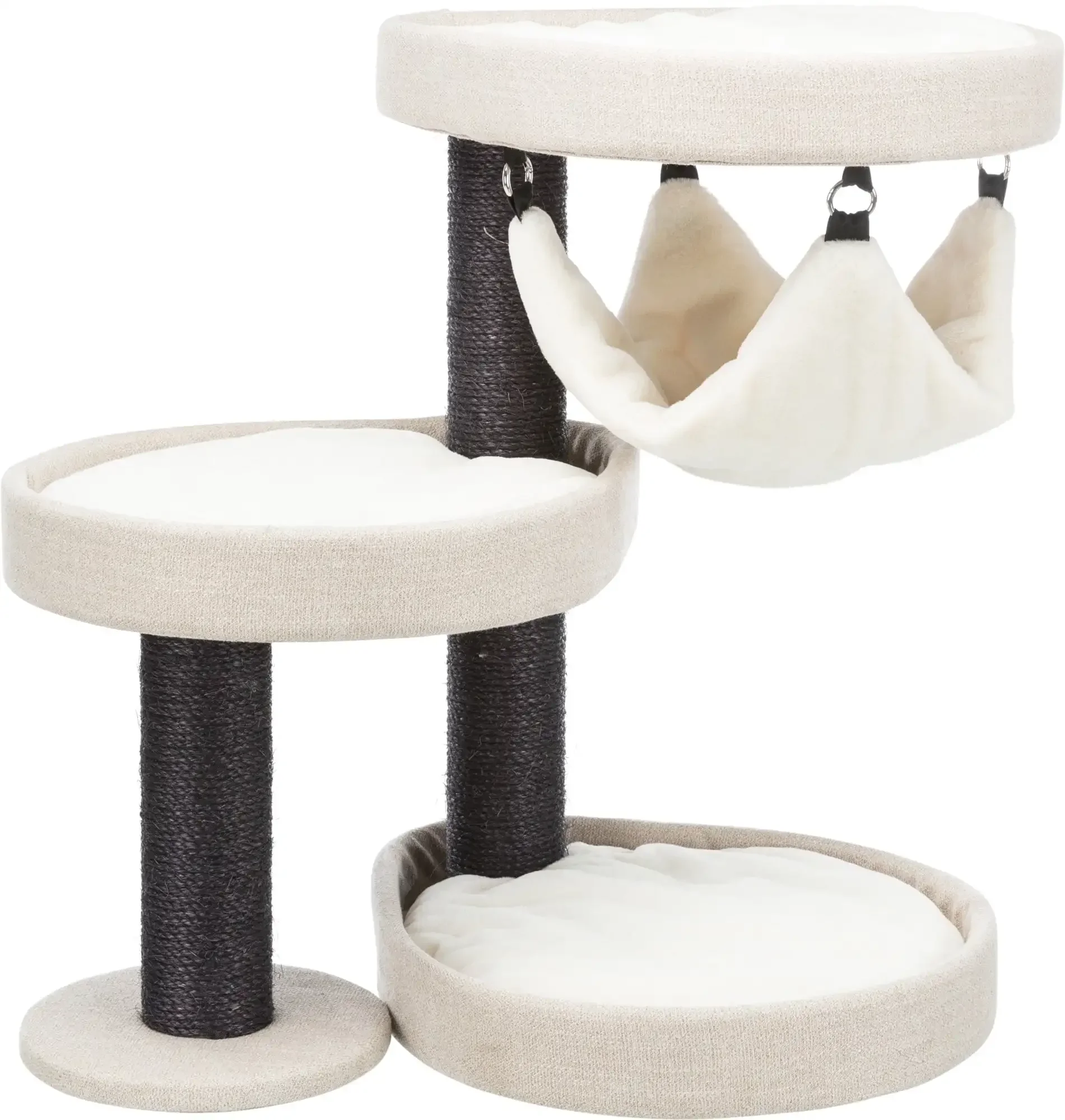 

Vidor Cream Designer Cat Tower with Two Scratching Posts, Four Corner Hammock, Three Platforms Raised Edges, R